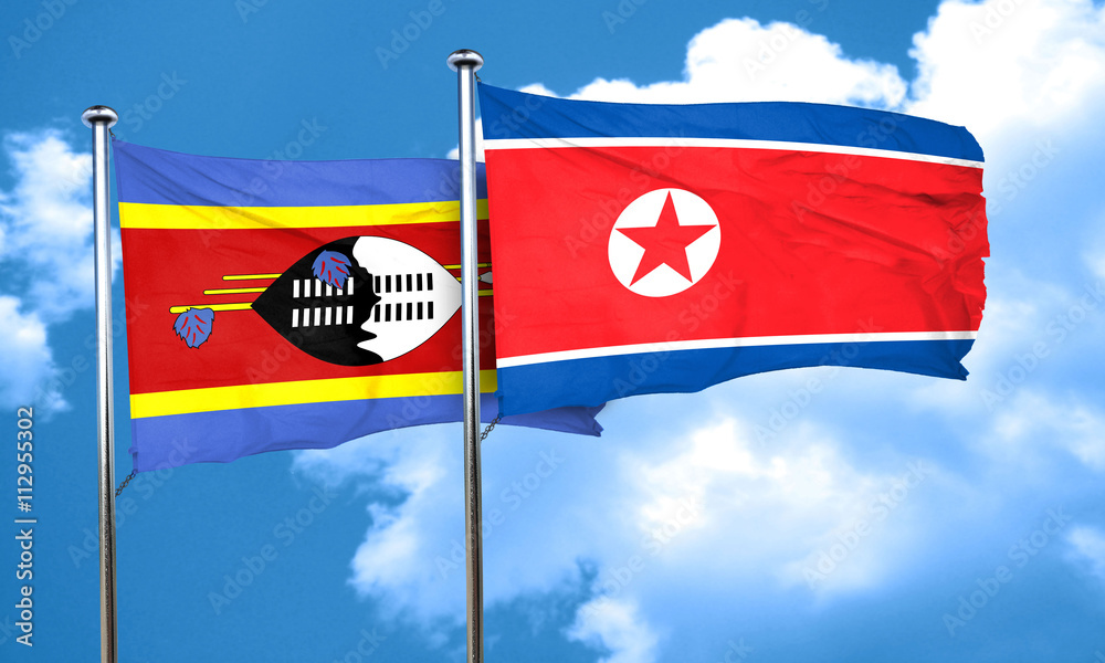 Wall mural Swaziland flag with North Korea flag, 3D rendering