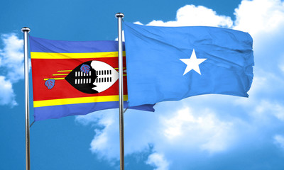 Swaziland flag with Somalia flag, 3D rendering