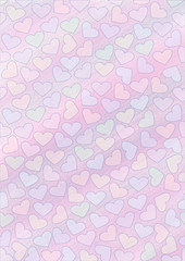 Drawn watercolor background with hearts.Template for letter or greeting card. A4 size format. Series of Watercolor, Pastel, Backgrounds and Cards,Blanks,Templates..