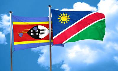 Swaziland flag with Namibia flag, 3D rendering