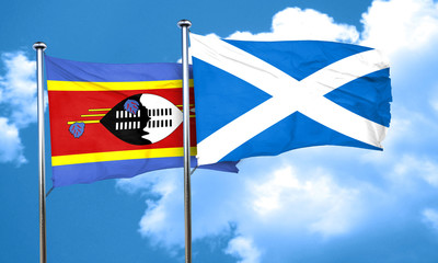 Swaziland flag with Scotland flag, 3D rendering