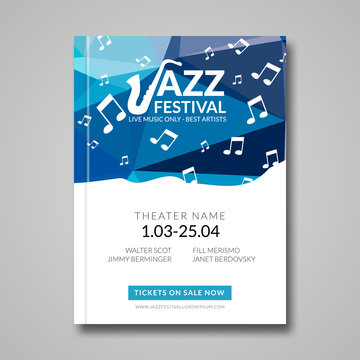 Vector musical flyer Jazz festival. Music background festival brochure flyer template 