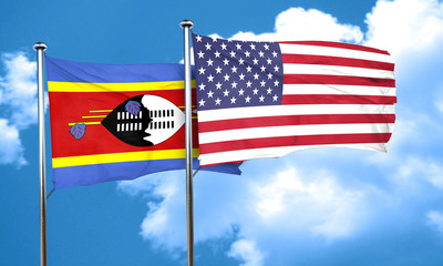 Swaziland flag with American flag, 3D rendering