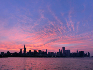 Beautiful Chicago skyline at sundown