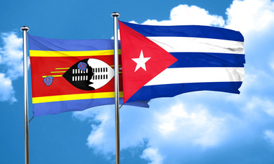 Swaziland flag with cuba flag, 3D rendering