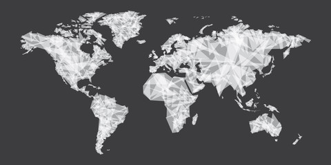 Vektor Weltkarte abstrakt, weiße Polygon Textur auf schwarzem Hintergrund
