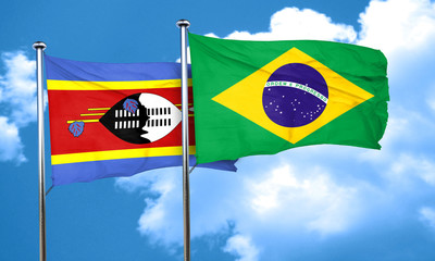 Swaziland flag with Brazil flag, 3D rendering