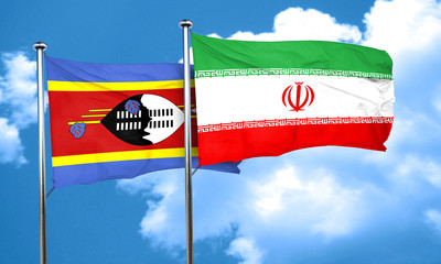 Swaziland flag with Iran flag, 3D rendering