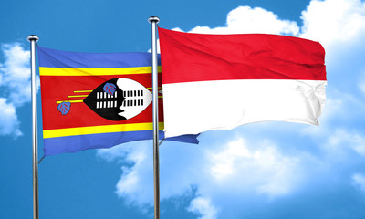 Swaziland flag with Indonesia flag, 3D rendering