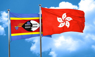 Swaziland flag with Hong Kong flag, 3D rendering