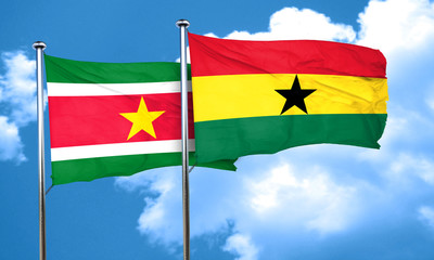 Suriname flag with Ghana flag, 3D rendering