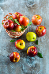 Ripe fresh apples on the wooden table