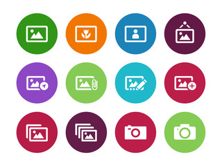 Photographs and Camera circle icons.