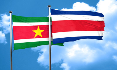 Suriname flag with Costa Rica flag, 3D rendering