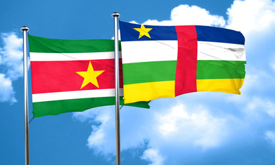 Suriname flag with Central African Republic flag, 3D rendering