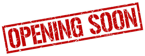 opening soon red grunge square vintage rubber stamp