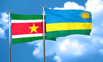 Suriname flag with rwanda flag, 3D rendering