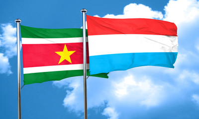 Suriname flag with Luxembourg flag, 3D rendering