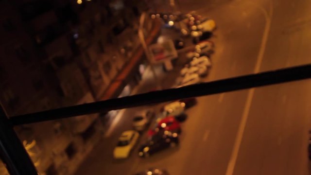 Point Of View Of A Street Late At Night From Balcony, Pan, Dutch Angle, Suicide