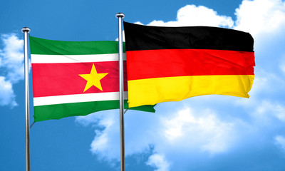 Suriname flag with Germany flag, 3D rendering