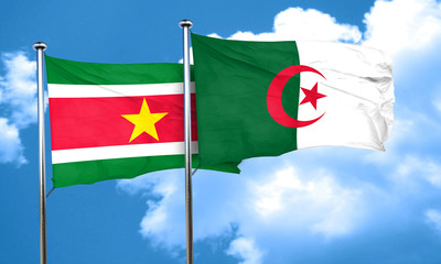Suriname flag with Algeria flag, 3D rendering