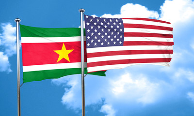 Suriname flag with American flag, 3D rendering