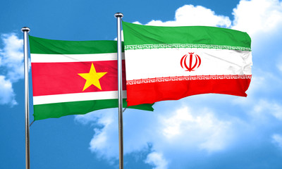 Suriname flag with Iran flag, 3D rendering