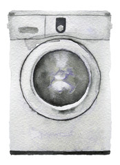 watercolor sketch of washing machine on a white background