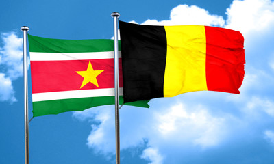 Suriname flag with Belgium flag, 3D rendering