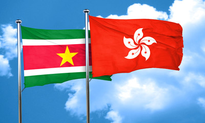 Suriname flag with Hong Kong flag, 3D rendering