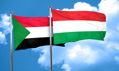 Sudan flag with Hungary flag, 3D rendering