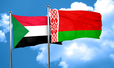 Sudan flag with Belarus flag, 3D rendering