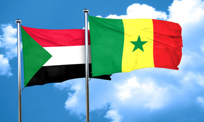 Sudan flag with Senegal flag, 3D rendering