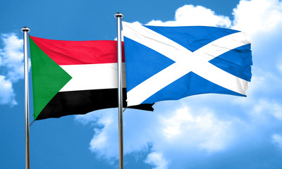 Sudan flag with Scotland flag, 3D rendering