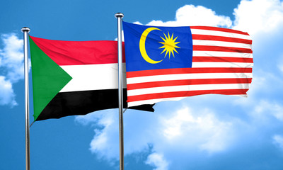Sudan flag with Malaysia flag, 3D rendering