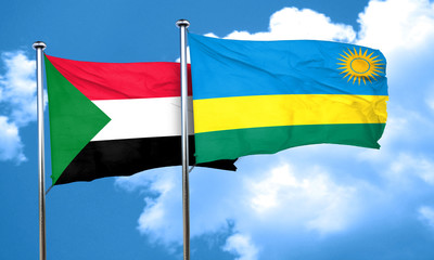 Sudan flag with rwanda flag, 3D rendering