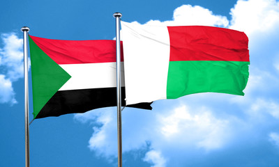 Sudan flag with Madagascar flag, 3D rendering