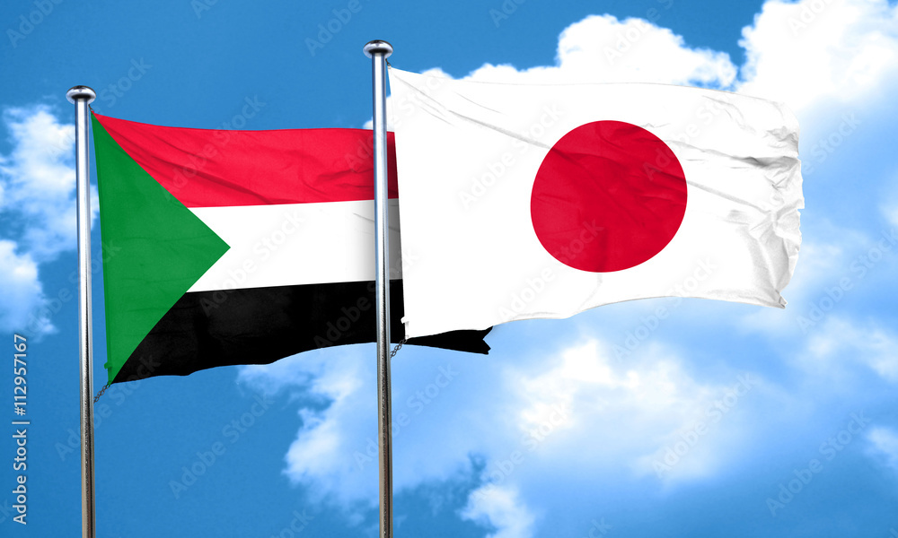 Wall mural sudan flag with japan flag, 3d rendering