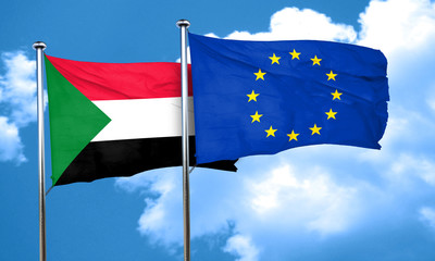 Sudan flag with european union flag, 3D rendering