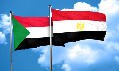 Sudan flag with egypt flag, 3D rendering