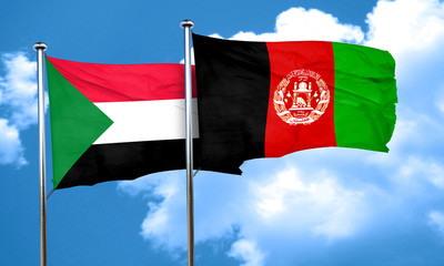 Sudan flag with afghanistan flag, 3D rendering