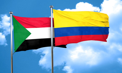 Sudan flag with Colombia flag, 3D rendering