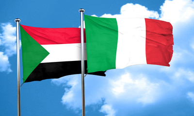 Sudan flag with Italy flag, 3D rendering