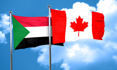 Sudan flag with Canada flag, 3D rendering