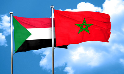 Sudan flag with Morocco flag, 3D rendering