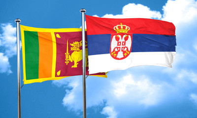 Sri lanka flag with Serbia flag, 3D rendering