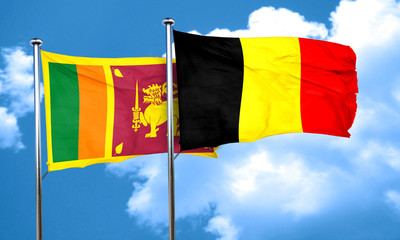 Sri lanka flag with Belgium flag, 3D rendering