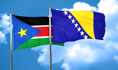 south sudan flag with Bosnia and Herzegovina flag, 3D rendering