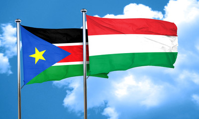 south sudan flag with Hungary flag, 3D rendering