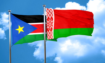 south sudan flag with Belarus flag, 3D rendering